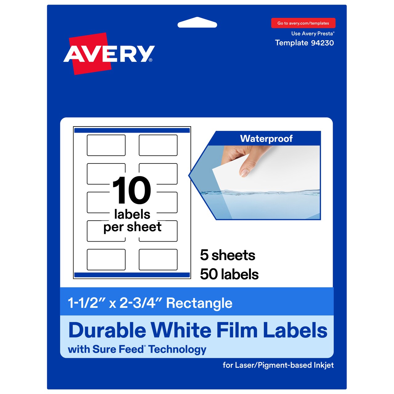 Avery Waterproof Rectangle Labels with Sure Feed, Print to the Edge